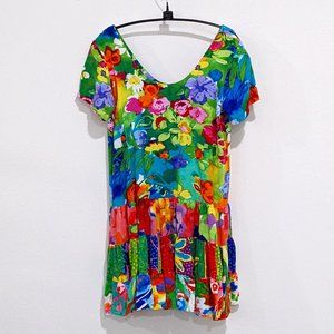 Jams World Hattie Day Glow Shift Dress Hawaiian Floral Multicolor Size XS